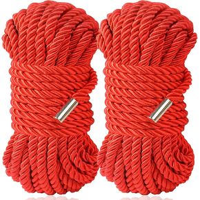Silk Rope Long Rope, Skin Friendly Soft Rope Durable, 32 Feet 8 mm Multipurpose Long Satin Braided Twisted Rope (Black, Red)