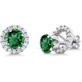 Gem Stone King 925 Sterling Silver Green Simulated Emerald Removable Jacket Stud Earrings For Women (1.54 Cttw, Round 6MM)