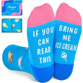 HAPPYPOP Kid's Funny Ice Cream Novelty Gifts Bring Me Socks, Ice Cream Blue, 7-12 Years, Ice Cream Blue, 7-12 Years