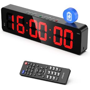 Seesii Gym Timer,LED Workout Colck Count Down/Up Clock,11.5" x 4" Ultra-Clear Digital Display, Power Bank Compatible with Workout Metal Stopwatch, Multi-Scenes with Remote