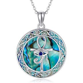 URONE Scarab Necklace 925 Sterling Silver Scarab Beetle Pendant Eye of Horus Ankh Egyptian Necklace Protection Jewelry Gifts for Women Men