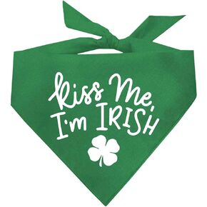Kiss Me I'm Irish Shamrock Green/ 4 Leaf Clover Day Dog Bandana (69 Green, One Size)