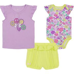 Under Armour Baby Girls 3-piece Set, Bodysuit, Graphic T-shirt And Shorts, Crew Neckline 3 Set, Digi Purple, 3-6 Months US