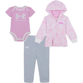 Under Armour Baby Girls 3-piece Set, Bodysuit, Graphic T-shirt And Shorts, Crew Neckline 3 Set, Digi Purple, 3-6 Months US