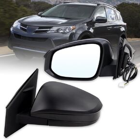 مرآة جانبية للسائق الأيسر تناسب 2013-2015 Toyota RAV4 مع إشارة انعطاف ساخنة للطاقة وطي يدوي بدون تطابق النقطة العمياء، استبدال أبيض 87940-42B50 (7 دبابيس)
