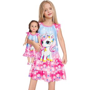 LQSZ Doll and Girl Matching Nightgown Outfit Pajamas Nightie Nightgown for Girls and 18" Dolls Clothes