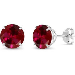Gem Stone King 14K White Gold Purple Amethyst Stud Earrings For Women (2.40 Cttw, Gemstone February Birthstone, Round 7MM)