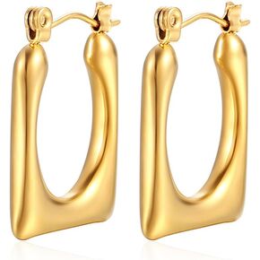 14K Gold/Silver Plated Square Hoop Earrings for Women Geometric Rectangle Earrings Trendy Jewelry in Saudi Arabia