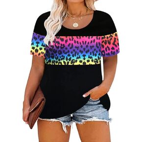 RITERA Plus Size Tops for Women Colorblock Floral Ragaln Tunic Shirts Oversized Summer Short Sleeve Henley Shirts xl-5xl