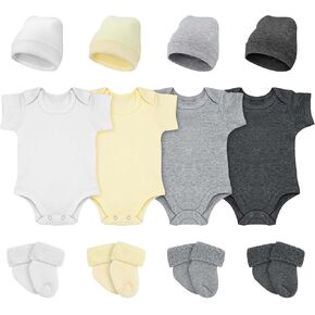 4 Pack Preemie Layette Set Premature Baby Bodysuit Preemie Clothes Preemie Hat Bodysuit Socks Set for NICU Preemie