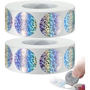 Leinuosen 1000 Pieces Scratch Offs Sticker DIY Holographic Circle Stickers Round Silver Hologram Glitter Labels Make Your Own Lottery Ticket Gift for Office Party Games,1 x 1 Inch Circle