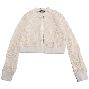 Allegra K Women's Crop Jacket Stand Collar Zip Up Mesh Sheer Lace Bomber Jacket