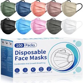 Disposable Face Mask For Adults - 100 Pack Individually Wrapped,4 Ply Protection Face Masks,Colorful Face Masks Disposable