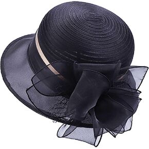 Organza Fascinator Tea-Party Derby-Hats for Women - Flower Wide Brim Church Sunday Sun Hat