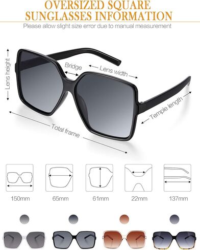 4 Pieces Oversized Square Sunglasses for Women Multicolor Flat Top Sunglasses Wide Oversized Shades in Saudi Arabia