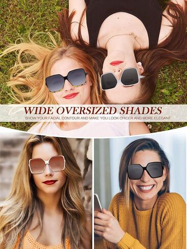 4 Pieces Oversized Square Sunglasses for Women Multicolor Flat Top Sunglasses Wide Oversized Shades in Saudi Arabia