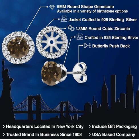 أقراط من الفضة الإسترلينية عيار 925 من Gem Stone King للنساء (1.54 Cttw، مستديرة 6 مم) in Kuwait