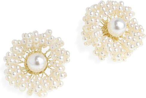 JeanBeau Cubic Zirconia Pearl Snowflake Sunshine Stud Earrings for Women Girls, Statement Sparkly Cluster Rhinestone CZ Round Hypoallergenic Studs Prom Wedding Holiday Fashion Jewelry Gift in Saudi Arabia