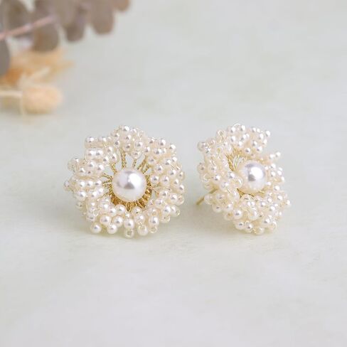 JeanBeau Cubic Zirconia Pearl Snowflake Sunshine Stud Earrings for Women Girls, Statement Sparkly Cluster Rhinestone CZ Round Hypoallergenic Studs Prom Wedding Holiday Fashion Jewelry Gift in Saudi Arabia