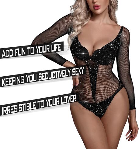 Lingerie sexy women’s lingerie bodysuit exotic naughty set for women mesh sexy Black Teddy babydoll Universal size… in Saudi Arabia