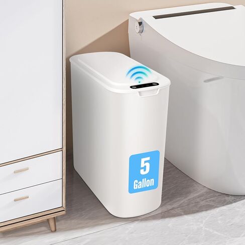 Cesun 5 Gallon Automatic Bathroom Trash Can, Touchless Motion Sensor Garbage Can with Lid, Smart Plastic Slim Wastebasket for Bathroom, Office, rv, Bedroom, Living Room, White in Saudi Arabia