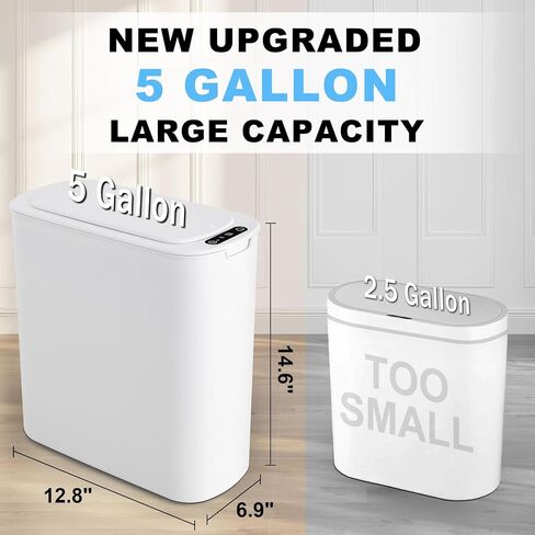 Cesun 5 Gallon Automatic Bathroom Trash Can, Touchless Motion Sensor Garbage Can with Lid, Smart Plastic Slim Wastebasket for Bathroom, Office, rv, Bedroom, Living Room, White in Saudi Arabia