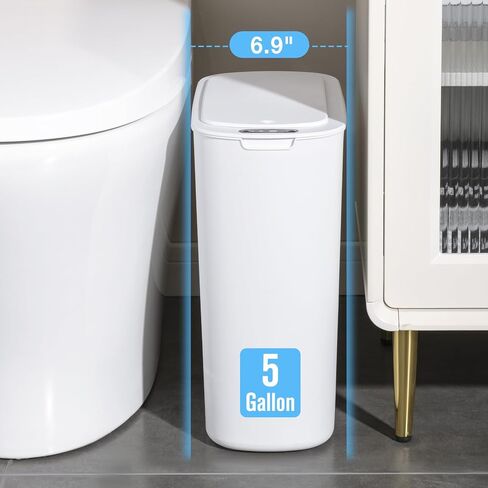 Cesun 5 Gallon Automatic Bathroom Trash Can, Touchless Motion Sensor Garbage Can with Lid, Smart Plastic Slim Wastebasket for Bathroom, Office, rv, Bedroom, Living Room, White in Saudi Arabia