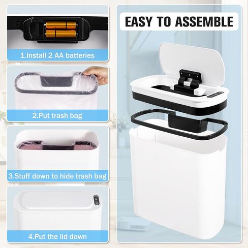 Cesun 5 Gallon Automatic Bathroom Trash Can, Touchless Motion Sensor Garbage Can with Lid, Smart Plastic Slim Wastebasket for Bathroom, Office, rv, Bedroom, Living Room, White in Saudi Arabia