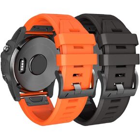 NotoCity Compatible with Fenix 5 Plus Watch Band Replacement Silicone Watch Strap for Fenix 5/Fenix 6/Fenix 6 Pro/Fenix 7/Forerunner 935/945/Approach S60/Quatix 5/epix SmartwatchBlack/Orange