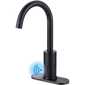 WOWOW Touchless Bathroom Faucet, Tall Automatic Bathroom Sink Faucet with Deck Plate, Control Box and Temperature Mixer for Vanity with Deck Plate, Brushed Gold