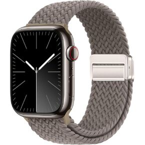 Qimela Sport Solo Loop Compatible with Apple Watch Band 38mm 40mm 41mm 42mm 44mm 45mm 49mm for Women Men,Adjustable Magnetic Stretchy Nylon Braided Wristband for iWatch Series SE 9 8 7 6 5 4 3 Ultra 2