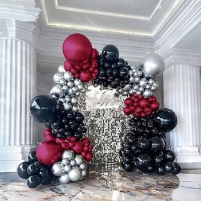 Burgundy and black silver balloon garland arch kit 160+pcs for Wedding Birthday baby shower graduation Party decorations