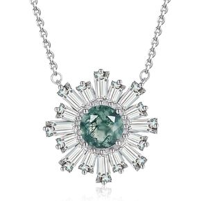 OLIVIASO Natural Moss Agate Necklace for Women 925 Sterling Silver Necklace Cubic Zirconia Gourd Shape Pendant Leaf Flower Moss Agate Pendant Necklace for Gift Anniversary