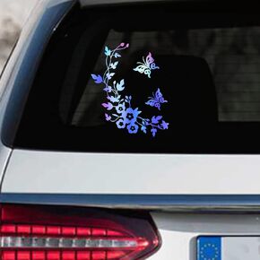 Flower Butterfly Stickers for Cars, 16 Colors Waterproof Vinyl Floral Butterflies Decorative Sticker Decal for Car Window Wall Decals 11.02"x13.38" (Laser Blue)