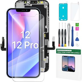 iPhone 12/12 Pro Screen Replacement Kit 6.1'' LCD Display 3D Touch Full HD Digitizer Full Assembly Repair Kits Waterproof Frame Sticker+Screen Tempered Protector