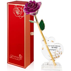 Strenge Gold Dipped Rose 24K Real Gold Rose,Forever Long Stem 24k Gold Rose with Stand,Dipped in 24K Golden Rose Unique Romantic Gifts for Her Valentines Day Anniversary Mothers Day Birthday