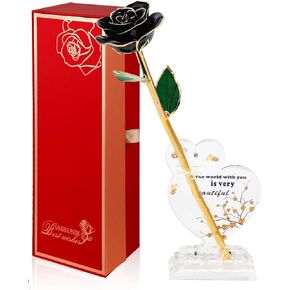 Strenge Gold Dipped Rose 24K Real Gold Rose,Forever Long Stem 24k Gold Rose with Stand,Dipped in 24K Golden Rose Unique Romantic Gifts for Her Valentines Day Anniversary Mothers Day Birthday