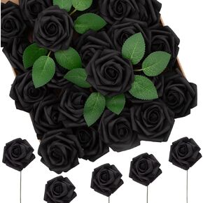 SPORTYOUTH 50Pcs Pink Artificial Flowers Roses Bulk with Stems, Foam Fake Rose Real Look for DIY Valentines Day Decor Wedding Bridal Bouquet Cake Table Centerpiece Arrangement Baby Shower Party Home