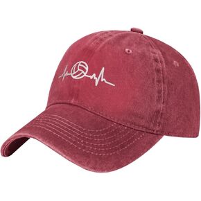 Women’s Heartbeat Volleyball Hat, Adjustable Vintage Washed Baseball Cap for Dad and Mom