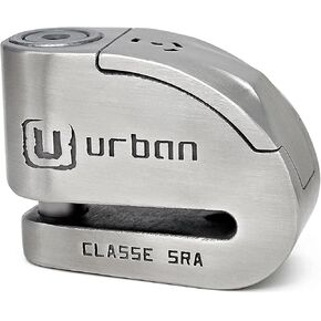 قفل قرص دراجة نارية معتمد من URBAN UR10 مع إنذار 120 ديسيبل تشغيل/إيقاف تحذير حساسية A+، قفل مزدوج من الفولاذ المقوى الخاص عالي الأمان 10 مم/0.39 بوصة قفل فرامل قرص الدراجة النارية مضاد للسرقة شديد التحمل