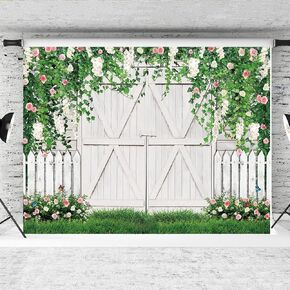 Hilioens 7×5ft Spring White Wooden Door Photography Backdrop Flower Green Leaves Butterfly Wedding Background Bridal Baby Shower Birthday Wedding Newborn Festival Photography Decor in Kuwait