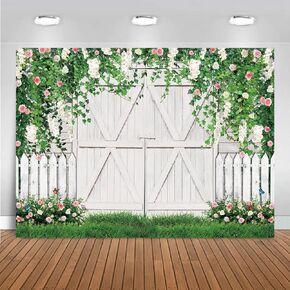 Hilioens 7×5ft Spring White Brick Wall Photography Backdrop Flower Green Leaves Butterfly Wedding Background Bridal Baby Shower Birthday Wedding Newborn Festival Photography Decor