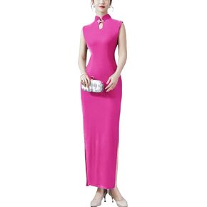 Women's Elegant Cheongsam Traditional Chinese Dance Costume Sheer Lace Patchwork High Split Qipao Performance Wear