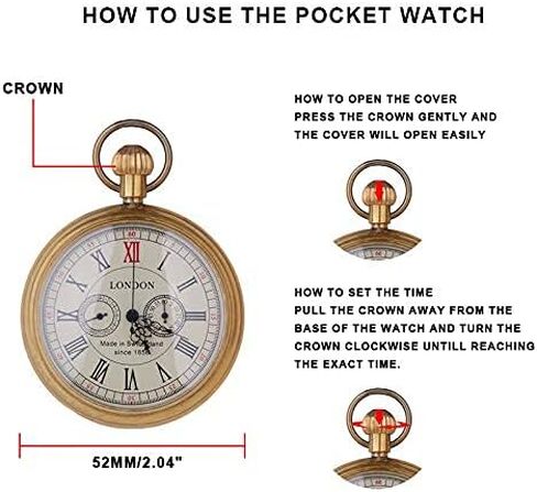 Tiong Vintage Copper Design Hand Winding Mechanical Pocket Watch Mens Watches in Kuwait