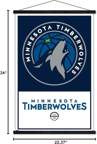 Trends International NBA Minnesota Timberwolves - ملصق حائط بشعار 21، 22.375 بوصة × 34 بوصة، طباعة وحزمة شماعات من خشب الزان in Kuwait