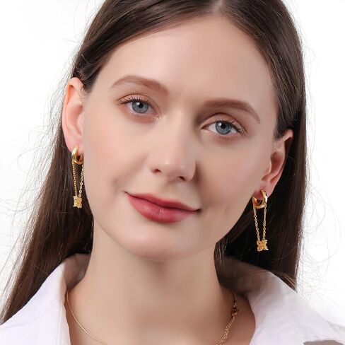 Chain Earrings for Women Gold Chain Earrings Handpicked 14k gold stud earrings Jewelry Gifts in Saudi Arabia