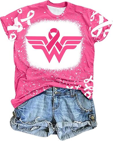 قمصان سرطان الثدي للنساء تي شيرت شريطي للتوعية بسرطان الثدي وأكمام قصيرة تي شيرت in Saudi Arabia
