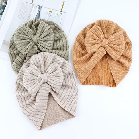 Dizila 8 Pieces Cute Soft Stretchy Baby Turban Hats with Big Bow Newborn Hospital Nursery Caps Beanies Bonnets Headwraps for Baby Girls Boys Infants Toddlers in Kuwait