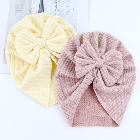 Dizila 8 Pieces Cute Soft Stretchy Baby Turban Hats with Big Bow Newborn Hospital Nursery Caps Beanies Bonnets Headwraps for Baby Girls Boys Infants Toddlers in Kuwait