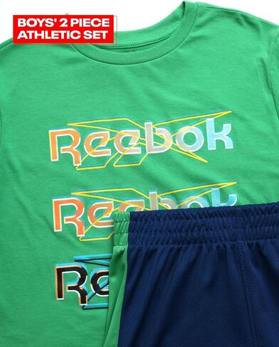 طقم شورت رياضي للأولاد من ريبوك - قطعتين تي شيرت بأكمام قصيرة وشورت رياضي - طقم ملابس صيفي كاجوال للأولاد (8-12) in Kuwait
